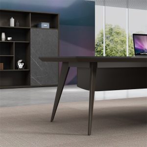 ローランシリーズ管理職専用執務机 豊林e0級パーティクルボード ドイツシャッター化粧紙 宝鋼スチールフレーム 冠輝五金 ラミエロ接続付属キャビネット