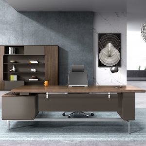 高級塗装仕上げ 社長デスク・プレジデントデスク・オフィスデスク ウォールナット材 モダンシンプル デザイナーズハイエンド ビッグデスク マルチ機能ケーブルボックス付き