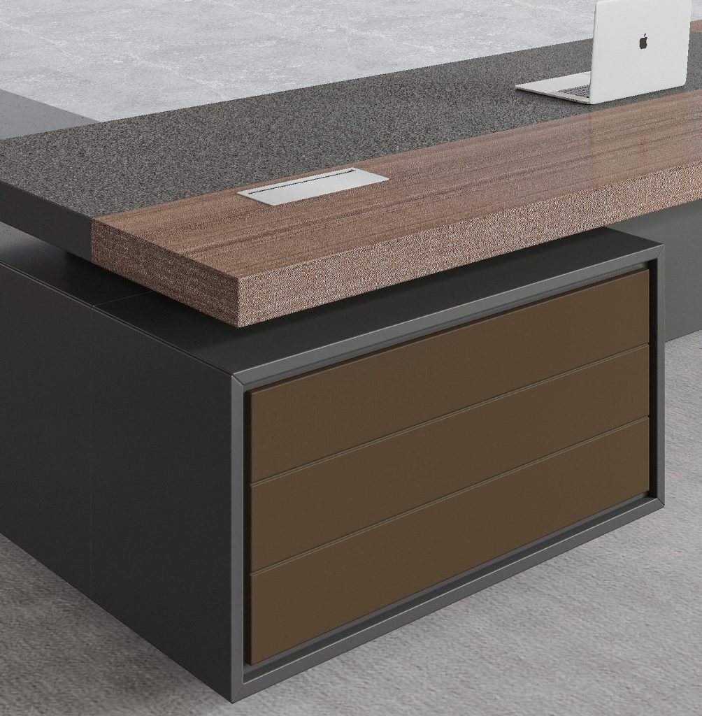 ミンチェシリーズ 高級エグゼクティブデスク 天然ウォールナット木皮 黒ヘアライン反転配線ボックス 多機能コンセント ミンチェシリーズ 高級エグゼクティブデスク 天然ウォールナット木皮 黒ヘアライン反転配線ボックス 多機能コンセント