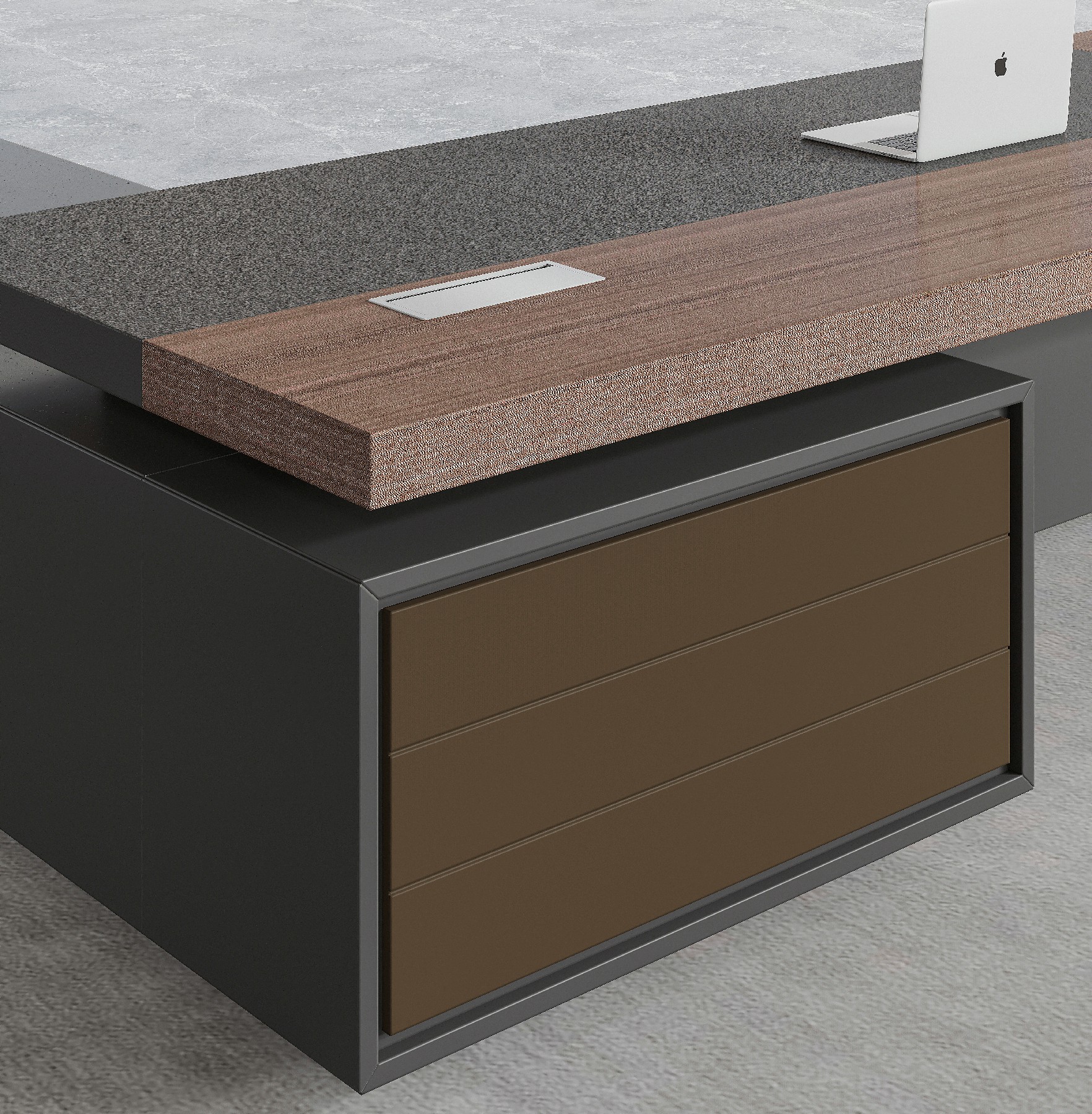 ミンチェシリーズ 高級エグゼクティブデスク 天然ウォールナット木皮 黒ヘアライン反転配線ボックス 多機能コンセント ミンチェシリーズ 高級エグゼクティブデスク 天然ウォールナット木皮 黒ヘアライン反転配線ボックス 多機能コンセント