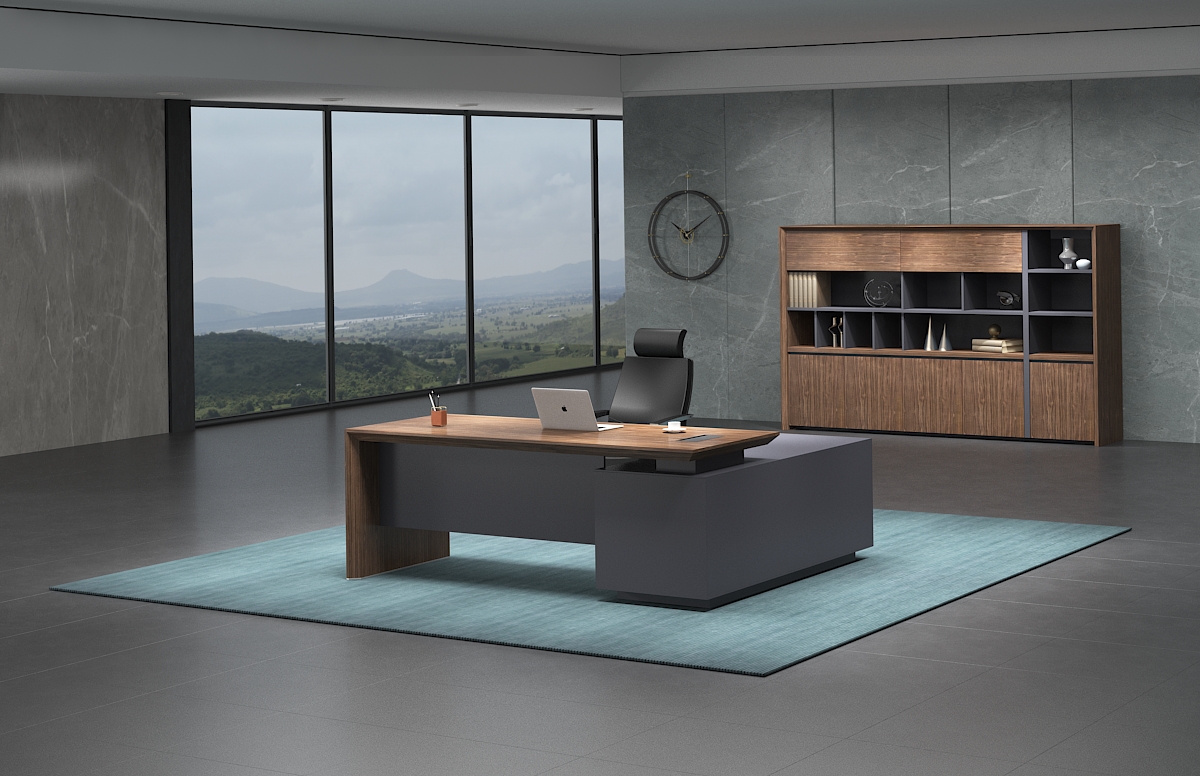 ミンシーシリーズ 高級エグゼクティブ行政デスク 輸入天然小山紋ウォールナット木皮 黒ヘアライン配線ボックス ミンシーシリーズ 高級エグゼクティブ行政デスク 輸入天然小山紋ウォールナット木皮 黒ヘアライン配線ボックス