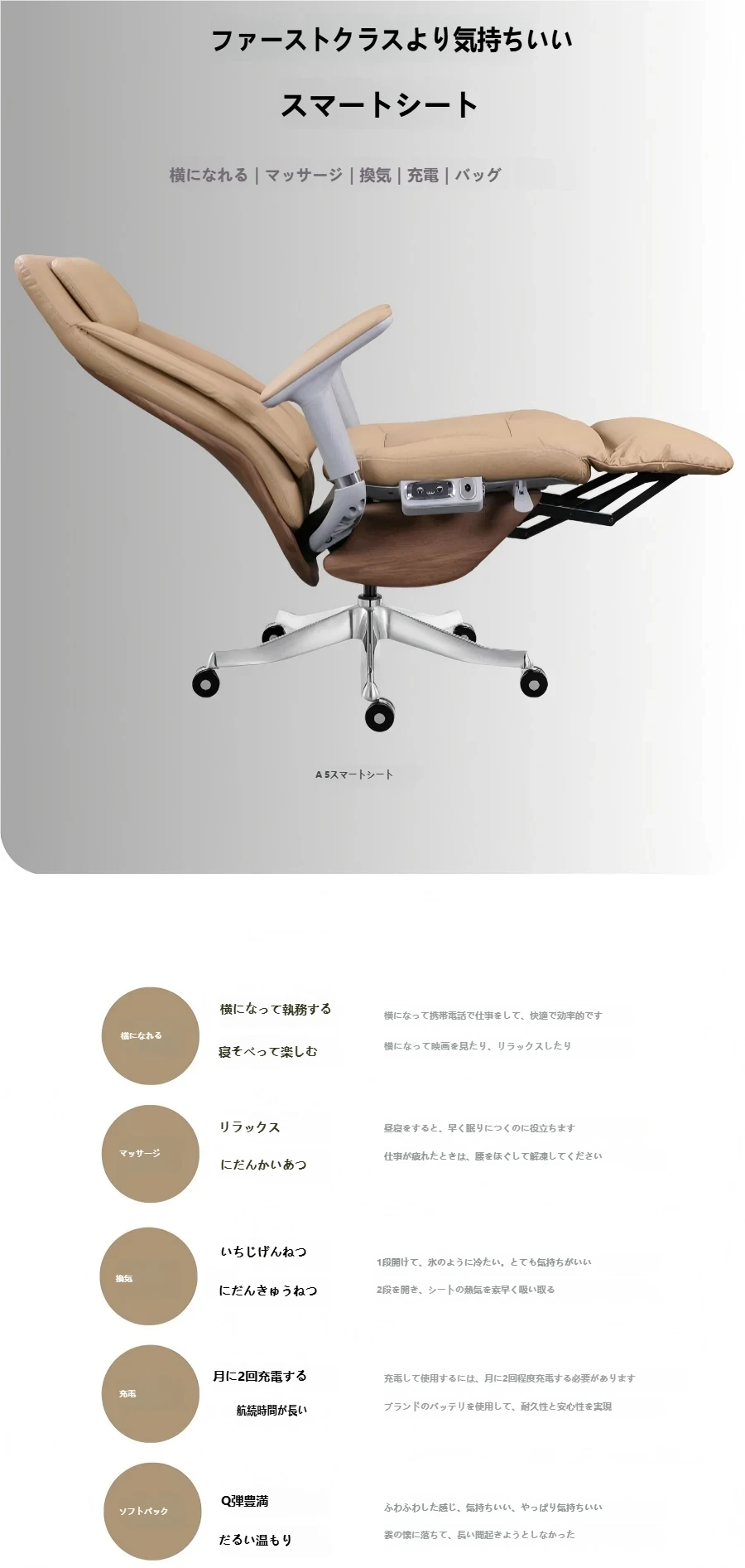 ad5シリーズスマート電動オフィスチェア｜1.5cm厚環境対応木材、アルミニウム合金肘掛け、高級牛皮、sgs認証ガスリフト、700#メッキ脚、静音puキャスター