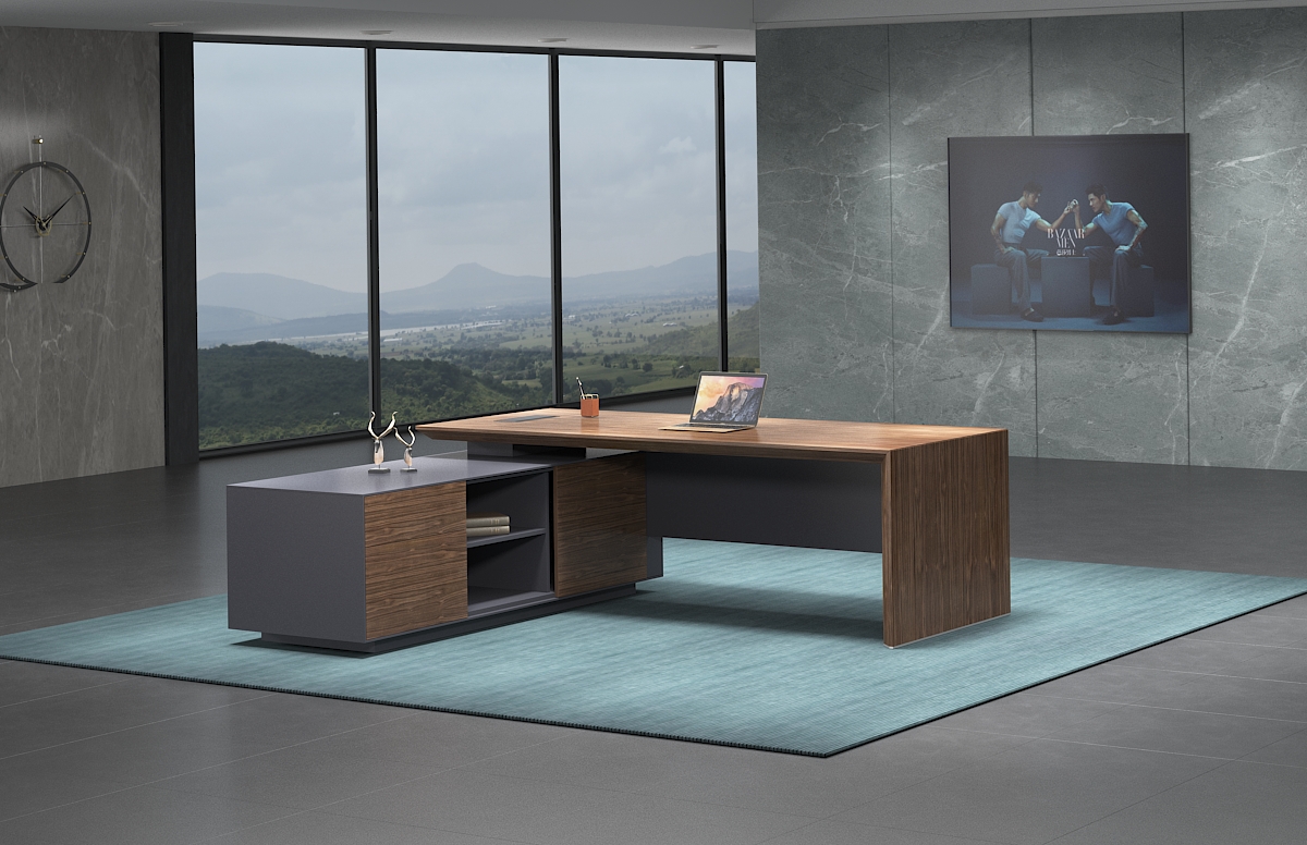 ミンシーシリーズ 高級エグゼクティブ行政デスク 輸入天然小山紋ウォールナット木皮 黒ヘアライン配線ボックス ミンシーシリーズ 高級エグゼクティブ行政デスク 輸入天然小山紋ウォールナット木皮 黒ヘアライン配線ボックス