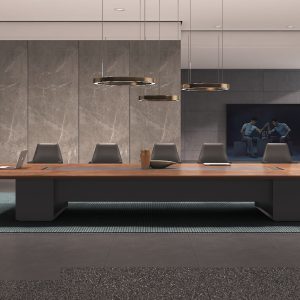 明仕シリーズ会議机 輸入天然小山紋クルミ木皮 45度ラメロ接続 大斜辺工芸