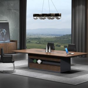 明仕シリーズ会議机 輸入天然小山紋クルミ木皮 45度ラメロ接続 大斜辺工芸