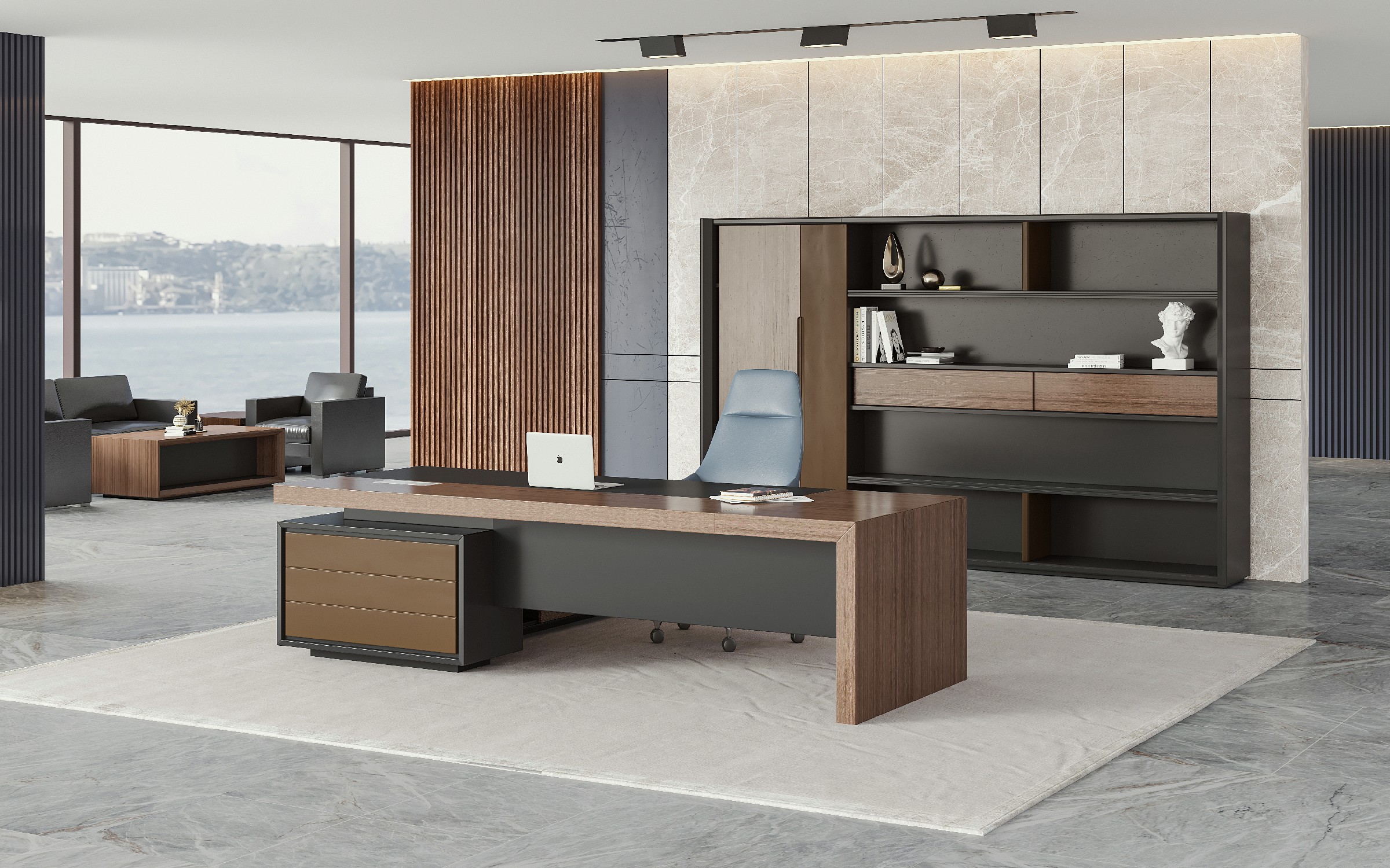 ミンチェシリーズ 高級エグゼクティブデスク 天然ウォールナット木皮 黒ヘアライン反転配線ボックス 多機能コンセント ミンチェシリーズ 高級エグゼクティブデスク 天然ウォールナット木皮 黒ヘアライン反転配線ボックス 多機能コンセント