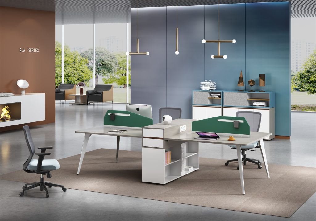 ローランドシリーズeタイプ 4人用セットスタッフデスク 豊林e0グレード 宝鋼鋼架脚 ラミノ接続