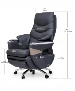 d300 高品質頭層本革 電動スマートオフィスチェア 高強度メッキ脚 安全耐用