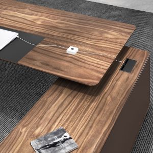高級エグゼクティブデスク ウォールナット モダンシンプル デザイナーズ 多機能配線ボックス付き