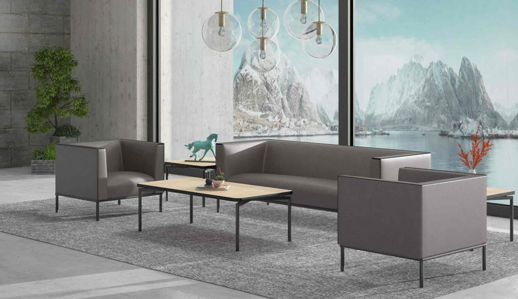 s2086シリーズオフィスレセプションソファ 高級超繊維レザー デュポン高密度高反発スポンジ 人体工学設計