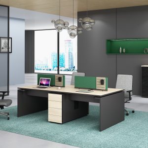 四人用オフィスデスク オークシリーズf款 86コンセント対応 配線通路 多機能収納