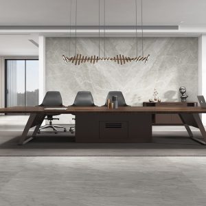 極致シリーズ会議机 輸入天然小山紋クルミ木皮 上思華林e0グレード 黑拉丝配線ボックス付き