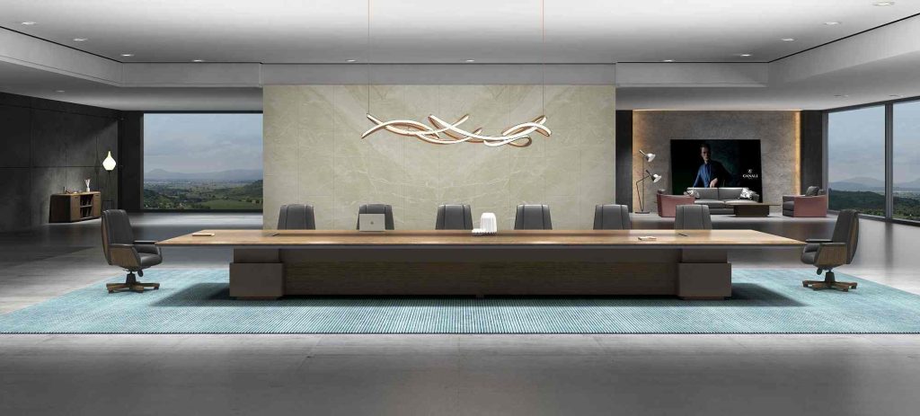 維登シリーズ会議机 輸入天然直紋クルミ材 上思華林e0グレード 隠し配線機能付き