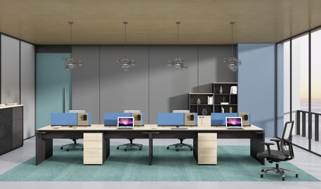  四人用オフィスデスク オークシリーズf款 86コンセント対応 配線通路 多機能収納