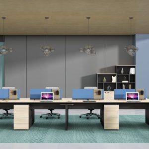 四人用オフィスデスク オークシリーズf款 86コンセント対応 配線通路 多機能収納