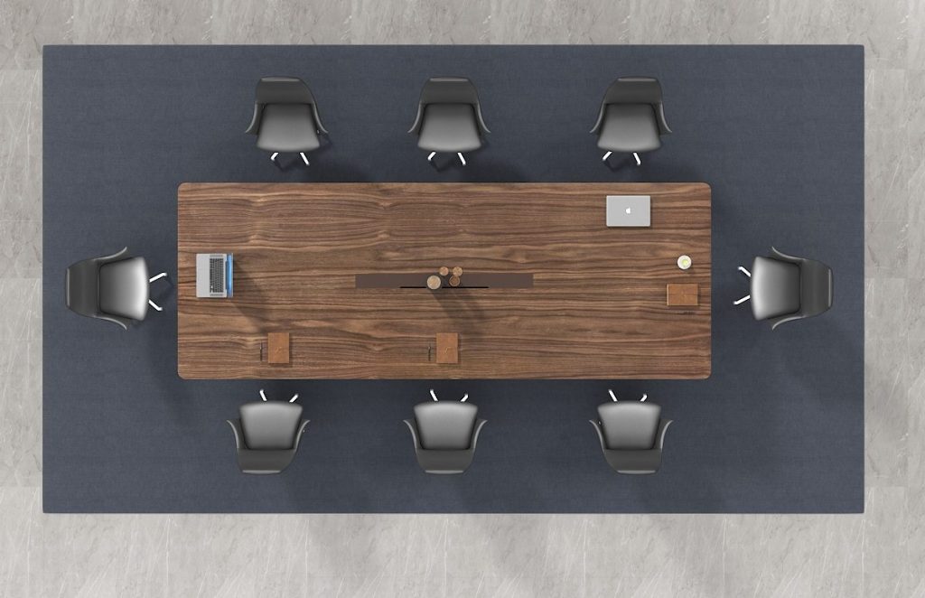 極致シリーズ会議机 輸入天然小山紋クルミ木皮 上思華林e0グレード 黑拉丝配線ボックス付き