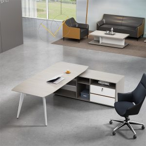 ローランシリーズ執務机 豊林e0級パーティクルボード ドイツシャッター化粧紙 宝鋼スチールフレーム 冠輝五金 ラミエロ接続付属キャビネット