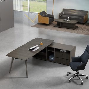 ローランシリーズ執務机 豊林e0級パーティクルボード ドイツシャッター化粧紙 宝鋼スチールフレーム 冠輝五金 ラミエロ接続付属キャビネット