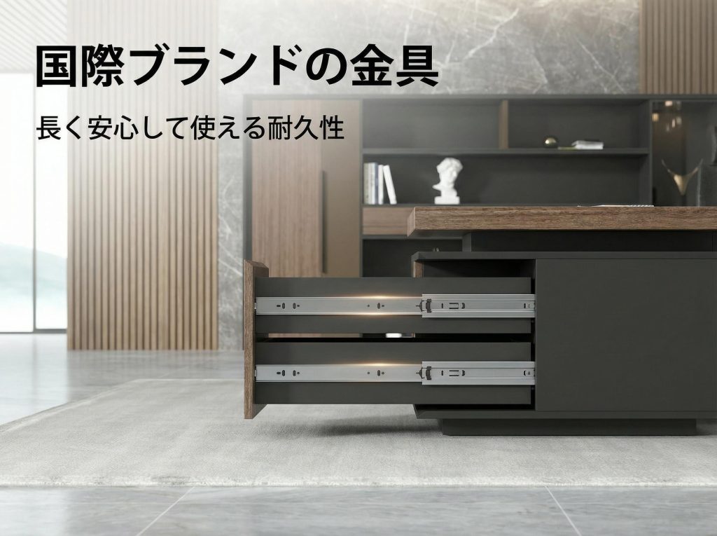 ミンチェシリーズ 高級エグゼクティブデスク 天然ウォールナット木皮 黒ヘアライン反転配線ボックス 多機能コンセント ミンチェシリーズ 高級エグゼクティブデスク 天然ウォールナット木皮 黒ヘアライン反転配線ボックス 多機能コンセント