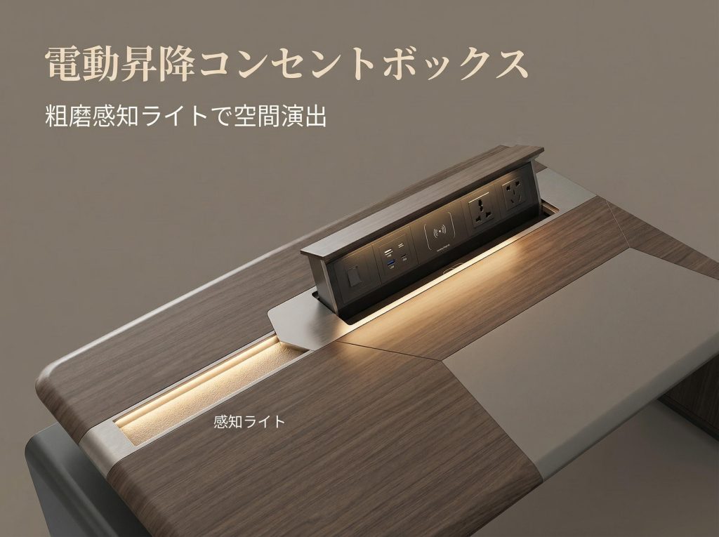 ハオランシリーズ 高級エグゼクティブデスク 北米黒ウォールナット木皮 指紋ロック 電動昇降配線ボックス