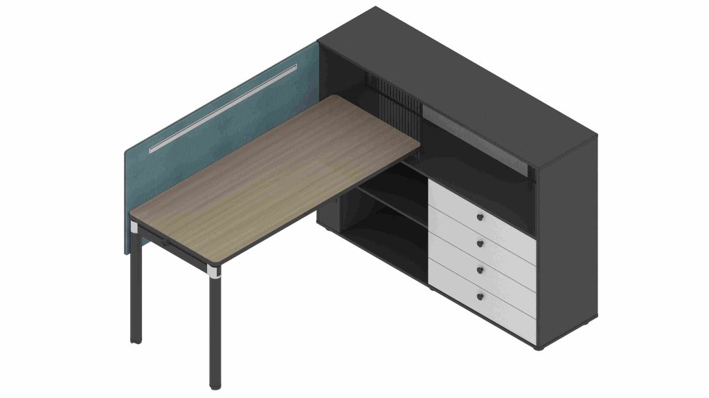 格調dタイプ スタッフデスク 豊林e0グレード アルミニウム拉丝反転線蓋 宝鋼鋼架脚ドイツ夏特化粧紙 配線収納付き