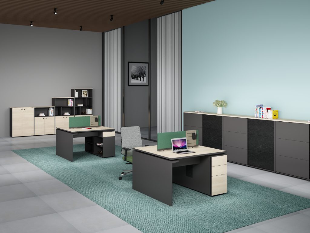  オフィス社員用デスク オークシリーズd款 86コンセント対応 配線通路 多機能収納