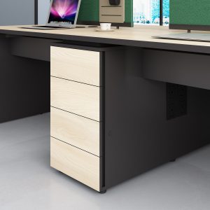 四人用オフィスデスク オークシリーズf款 86コンセント対応 配線通路 多機能収納