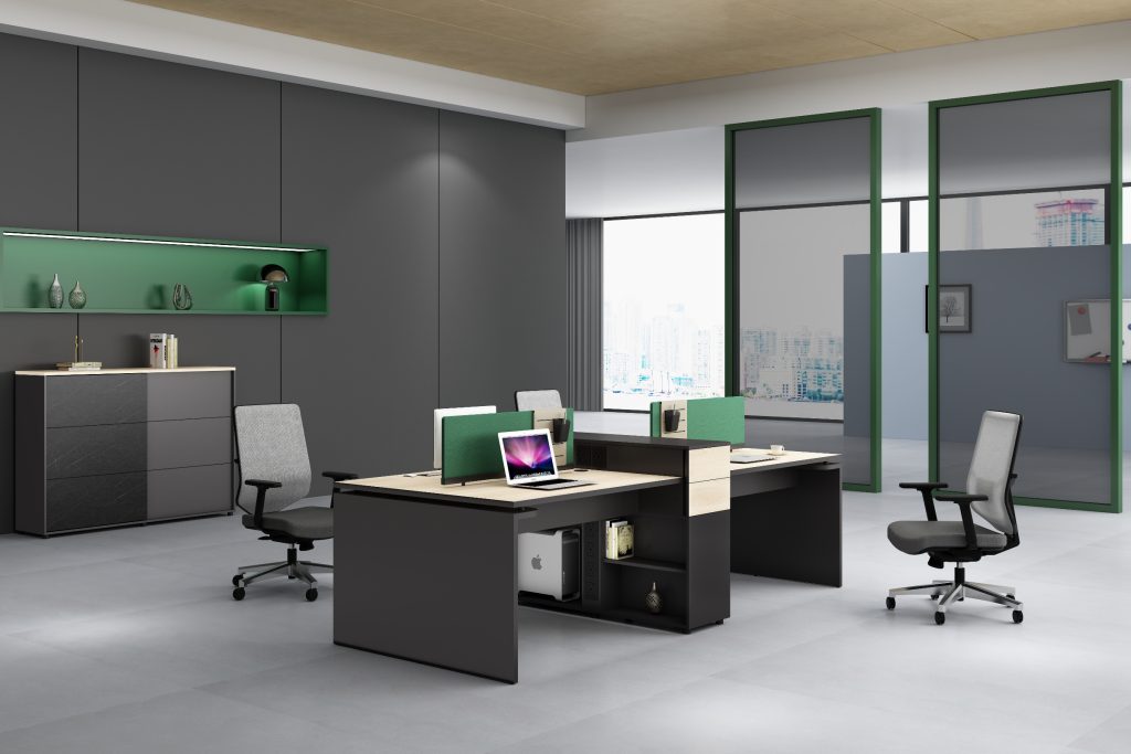  オフィス社員用デスク オークシリーズg款 86コンセント対応 配線通路 多機能収納