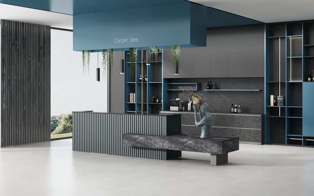 ブランドシリーズ フロントレセプションデスク 豊林e0級高密度パーティクルボード ドイツ夏特化粧紙 冠輝金具