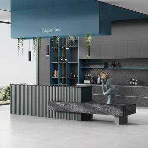 ブランドシリーズ フロントレセプションデスク 豊林e0級高密度パーティクルボード ドイツ夏特化粧紙 冠輝金具