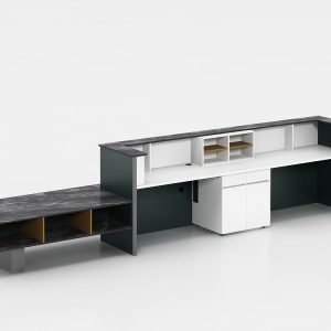 ブランドシリーズ フロントレセプションデスク 豊林e0級高密度パーティクルボード ドイツ夏特化粧紙 冠輝金具