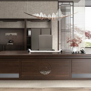 ハイエンド社長執務机 半月山シリーズ 烏金木突板+茶赤色 環境にやさしく耐久性あり ドイツbmbハードウェア