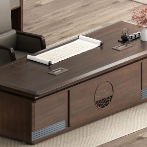 ハイエンド社長執務机 半月山シリーズ 烏金木突板+茶赤色 環境にやさしく耐久性あり ドイツbmbハードウェア