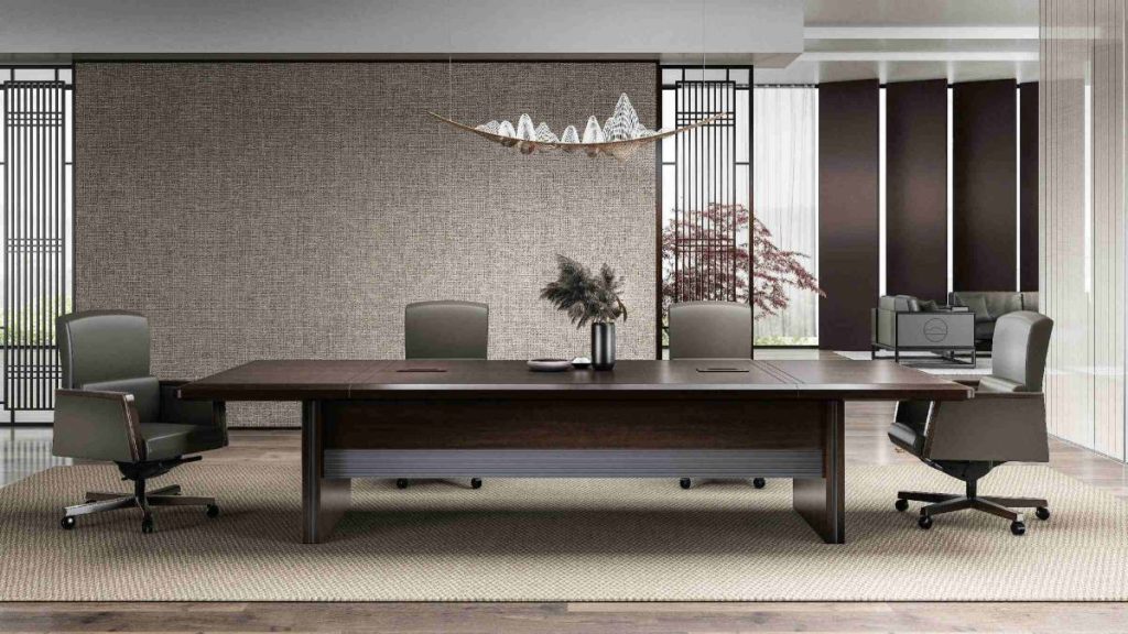 半月山シリーズ会議机 e1級中密度繊維板 烏金木木皮+棕紅 水性塗料 新中式デザイン