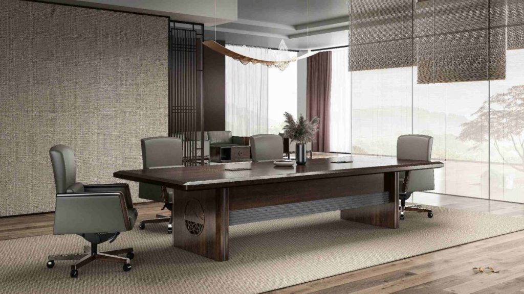 半月山シリーズ会議机 e1級中密度繊維板 烏金木木皮+棕紅 水性塗料 新中式デザイン