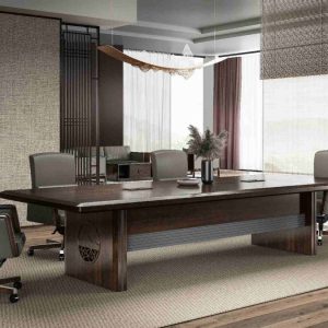 半月山シリーズ会議机 e1級中密度繊維板 烏金木木皮+棕紅 水性塗料 新中式デザイン