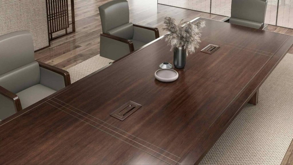 半月山シリーズ会議机 e1級中密度繊維板 烏金木木皮+棕紅 水性塗料 新中式デザイン