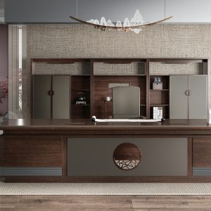 ハイエンド社長執務机 半月山シリーズ 烏金木突板+茶赤色 環境にやさしく耐久性あり ドイツbmbハードウェア