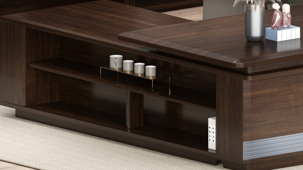 ハイエンド社長執務机 半月山シリーズ 烏金木突板+茶赤色 環境にやさしく耐久性あり ドイツbmbハードウェア