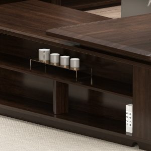 ハイエンド社長執務机 半月山シリーズ 烏金木突板+茶赤色 環境にやさしく耐久性あり ドイツbmbハードウェア