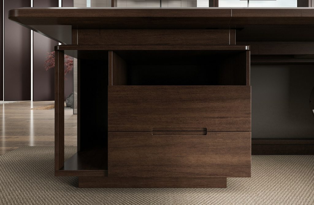 ハイエンド社長執務机 半月山シリーズ 烏金木突板+茶赤色 環境にやさしく耐久性あり ドイツbmbハードウェア