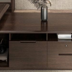 ハイエンド社長執務机 半月山シリーズ 烏金木突板+茶赤色 環境にやさしく耐久性あり ドイツbmbハードウェア