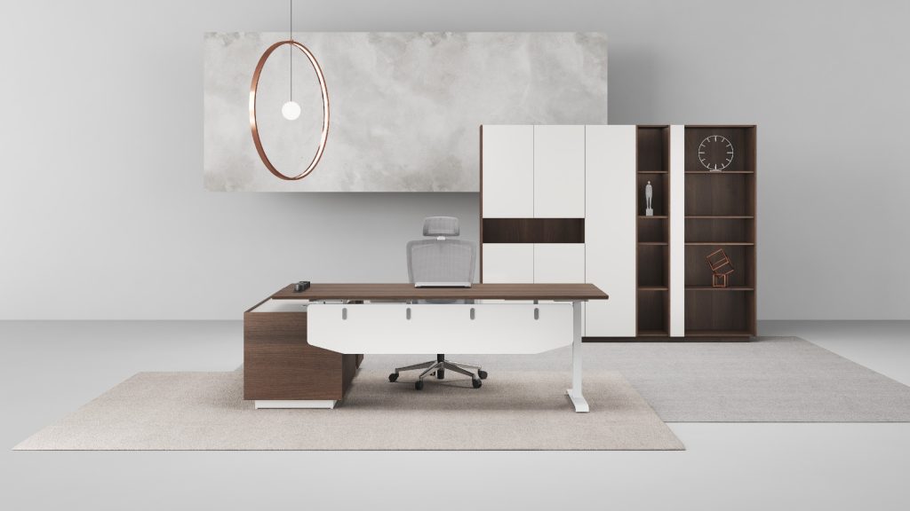 カスタール昇降式執務机 ダブルモーター電動昇降 豊林e0級パーティクルボード ドイツシャッター化粧紙 宝鋼スチールフレーム 冠輝五金