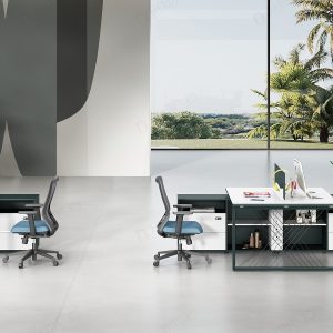 領御シリーズeタイプ職員机 豊林e0級環境保護パーティクルボード ドイツシャッター仕上げ 宝鋼スチールフレーム オフィス家具