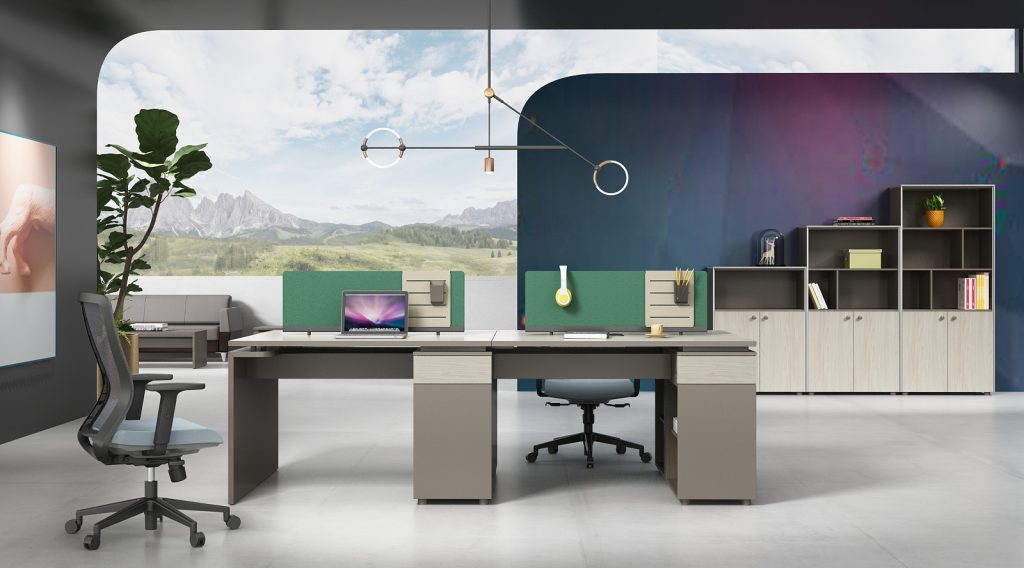  オフィス社員用デスク オークシリーズa款 86コンセント対応 配線通路 多機能収納