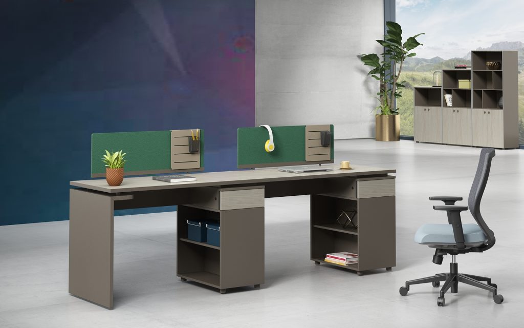  オフィス社員用デスク オークシリーズa款 86コンセント対応 配線通路 多機能収納