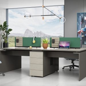  四人用オフィスデスク オークシリーズf款 86コンセント対応 配線通路 多機能収納