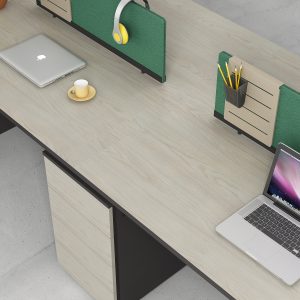 四人用オフィスデスク オークシリーズf款 86コンセント対応 配線通路 多機能収納