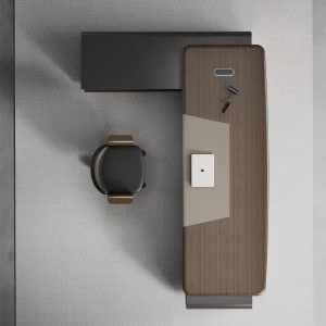 ハオランシリーズ 高級エグゼクティブデスク 北米黒ウォールナット木皮 指紋ロック 電動昇降配線ボックス