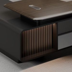 ハオランシリーズ 高級エグゼクティブデスク 北米黒ウォールナット木皮 指紋ロック 電動昇降配線ボックス